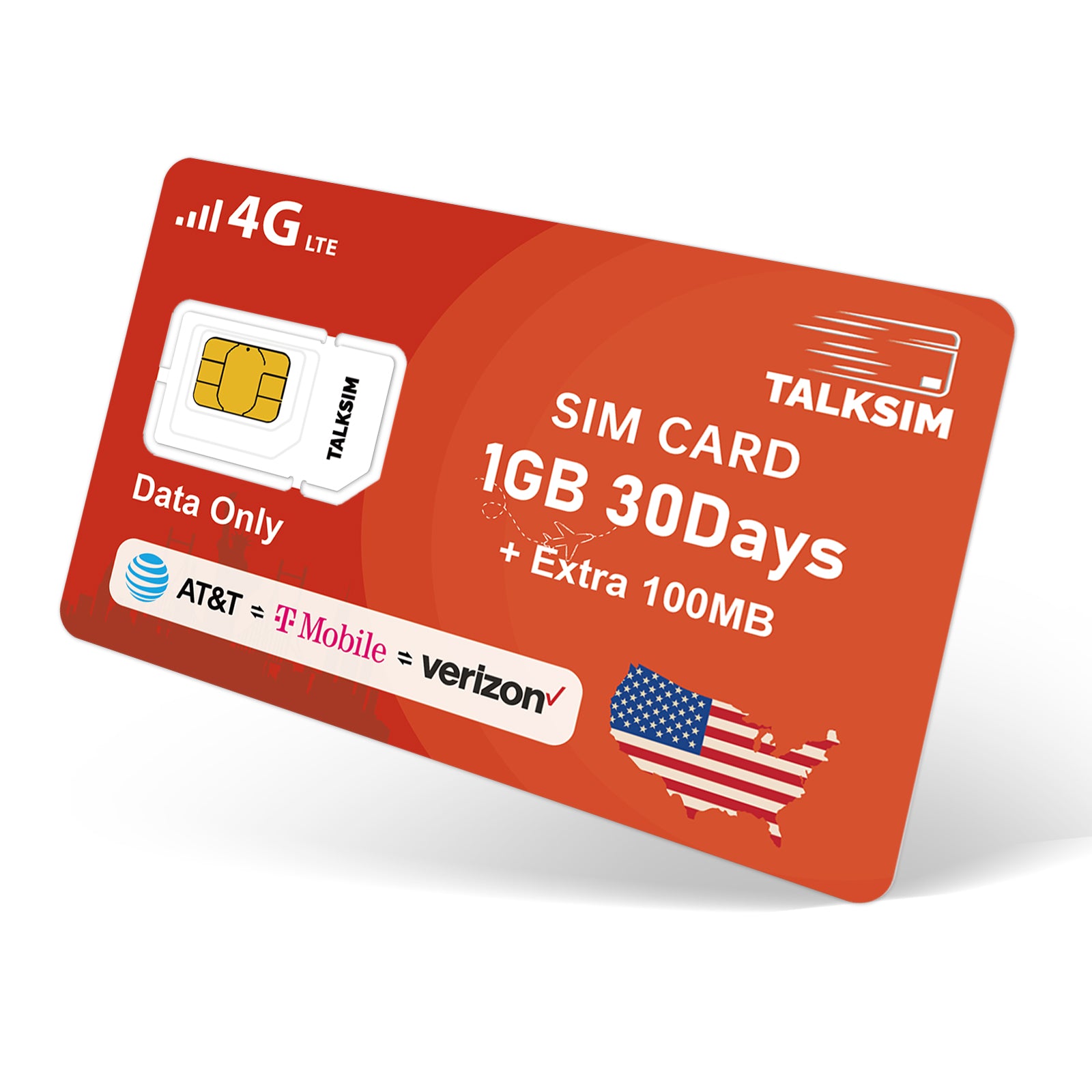 TalkSIM Prepaid 4G LTE Cellular SIM Card-Support AT&T, T-Mobile Dual Network - USA Data Only SIM Card|1.1GB 30Days