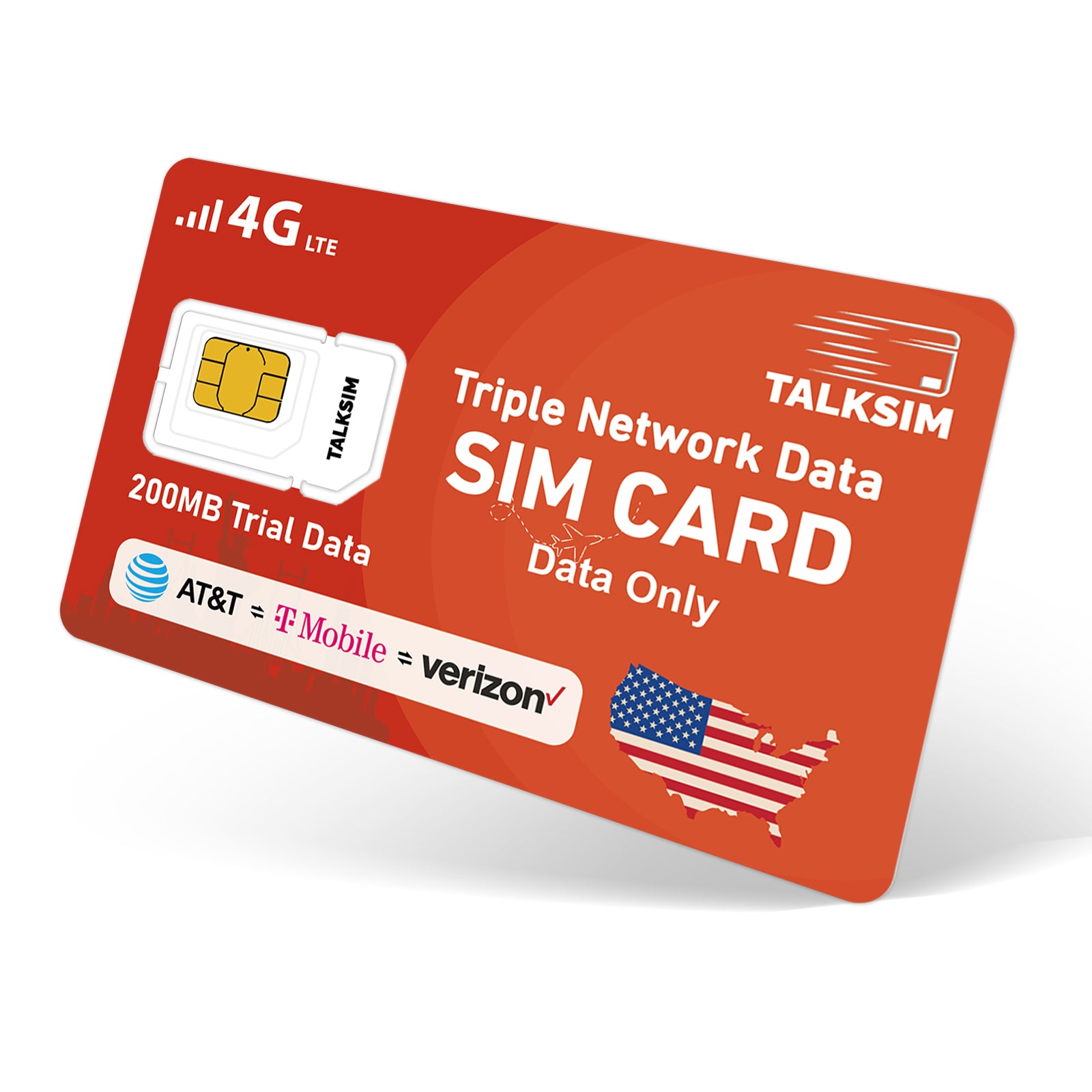 TalkSIM Prepaid 4G LTE Cellular SIM Card-Support AT&T, T-Mobile Dual Network - USA Data Only SIM Card|FREE 200MB