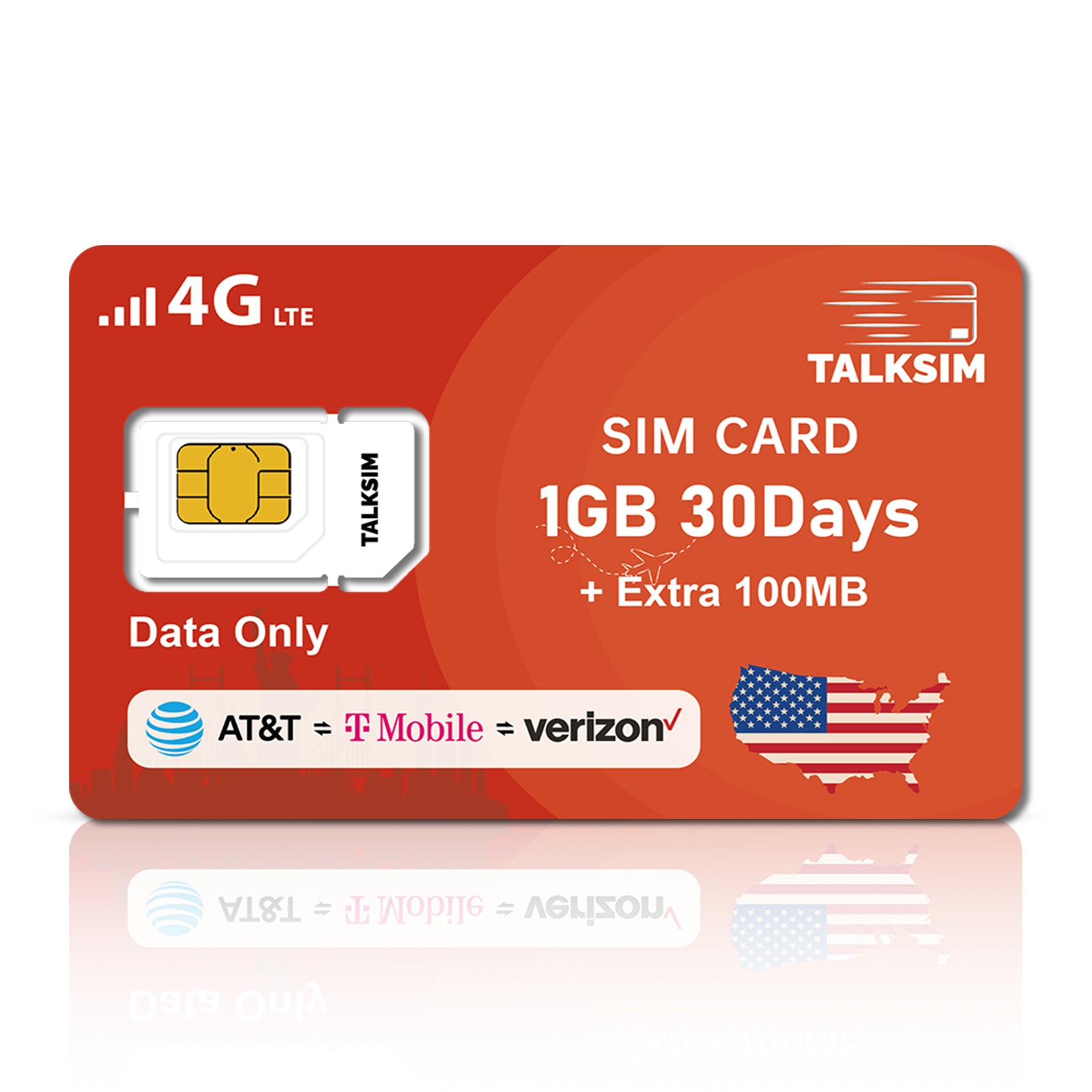 TalkSIM Prepaid 4G LTE Cellular SIM Card-Support AT&T, T-Mobile Dual Network - USA Data Only SIM Card|1.1GB 30Days