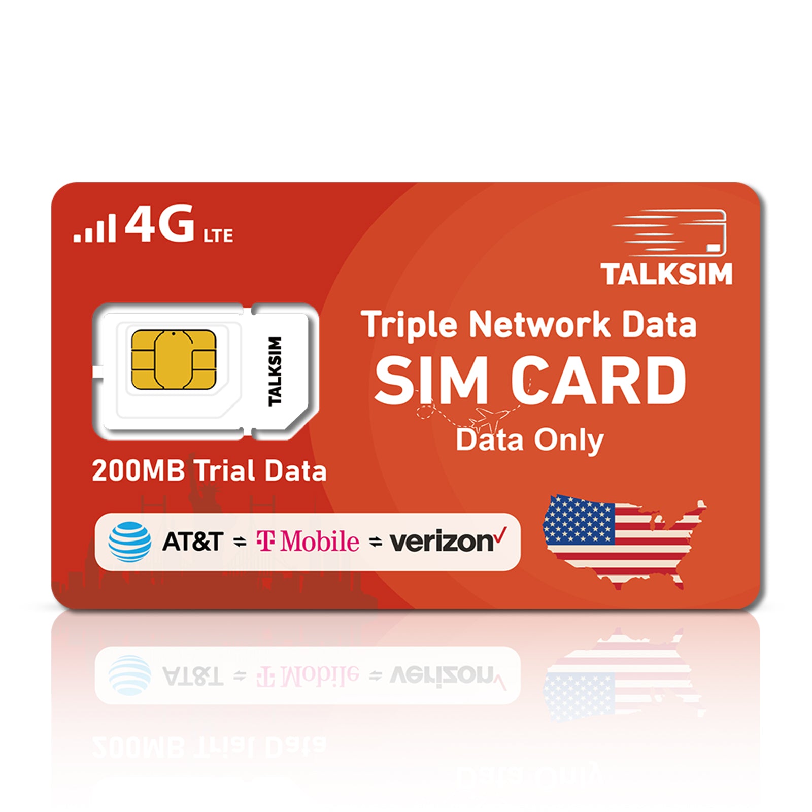 TalkSIM Prepaid 4G LTE Cellular SIM Card-Support AT&T, T-Mobile Dual Network - USA Data Only SIM Card|FREE 200MB