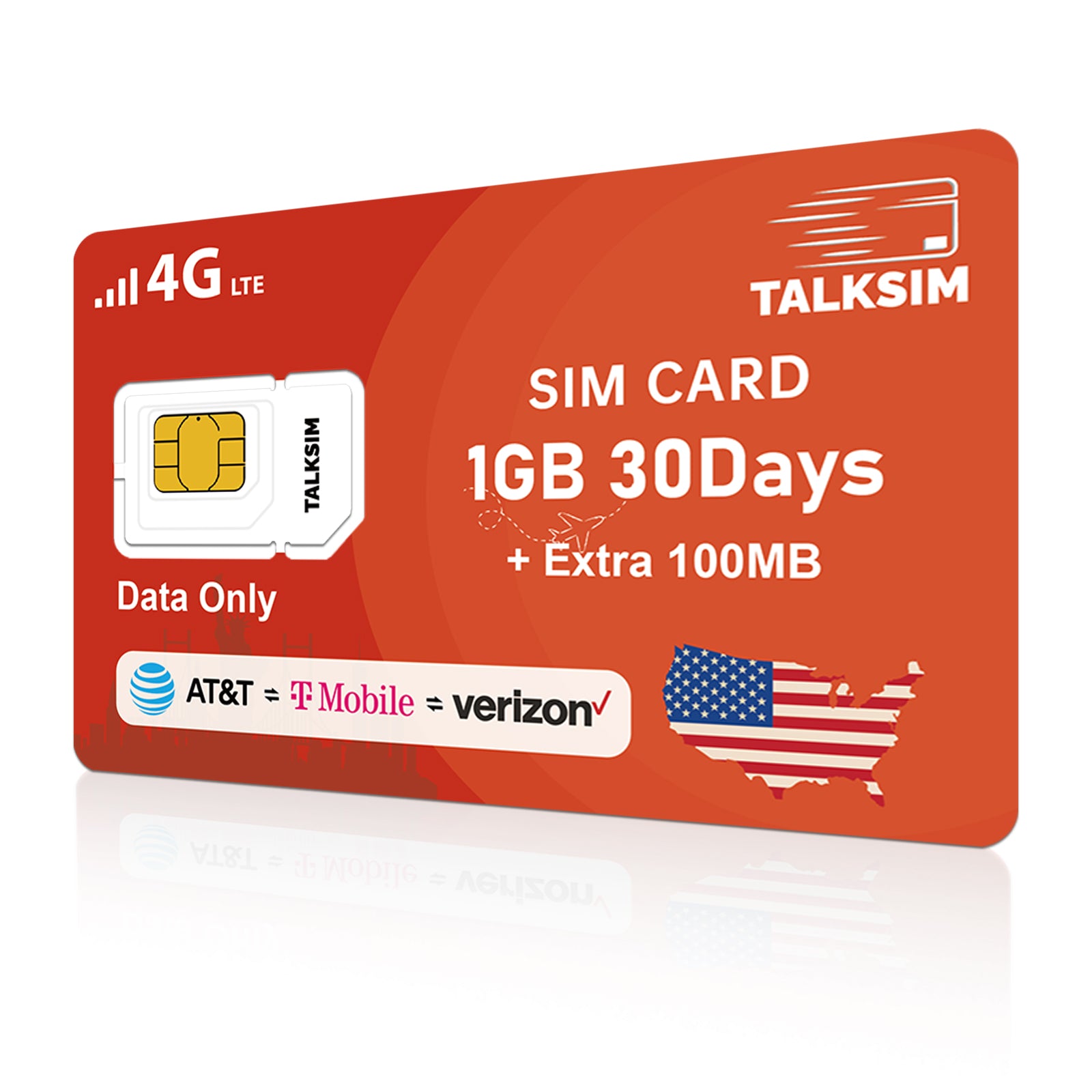 TalkSIM Prepaid 4G LTE Cellular SIM Card-Support AT&T, T-Mobile Dual Network - USA Data Only SIM Card|1.1GB 30Days