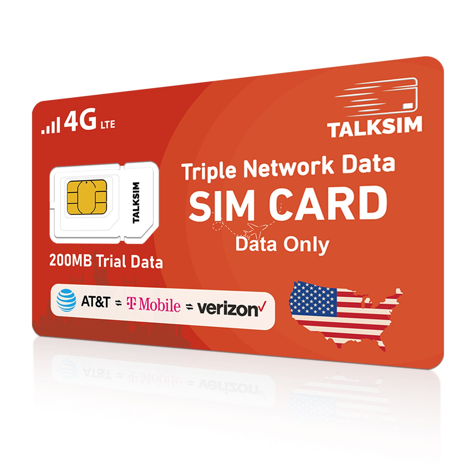 TalkSIM Prepaid 4G LTE Cellular SIM Card-Support AT&T, T-Mobile Dual Network - USA Data Only SIM Card|FREE 200MB