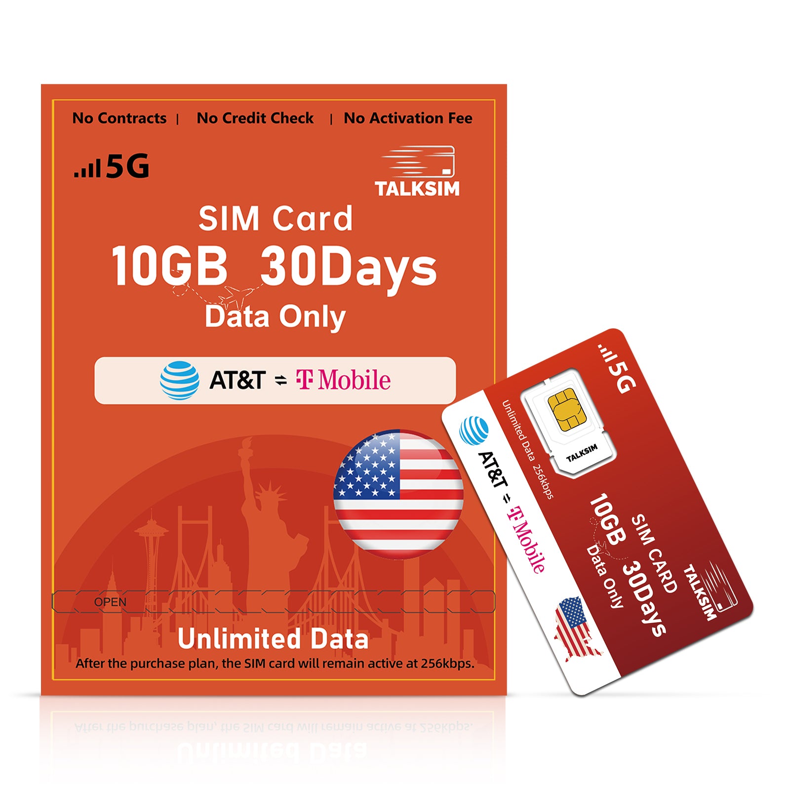 TalkSIM Prepaid 4G LTE Cellular SIM Card-Support AT&T, T-Mobile Dual Network - USA Data Only SIM Card|10GB 30Days