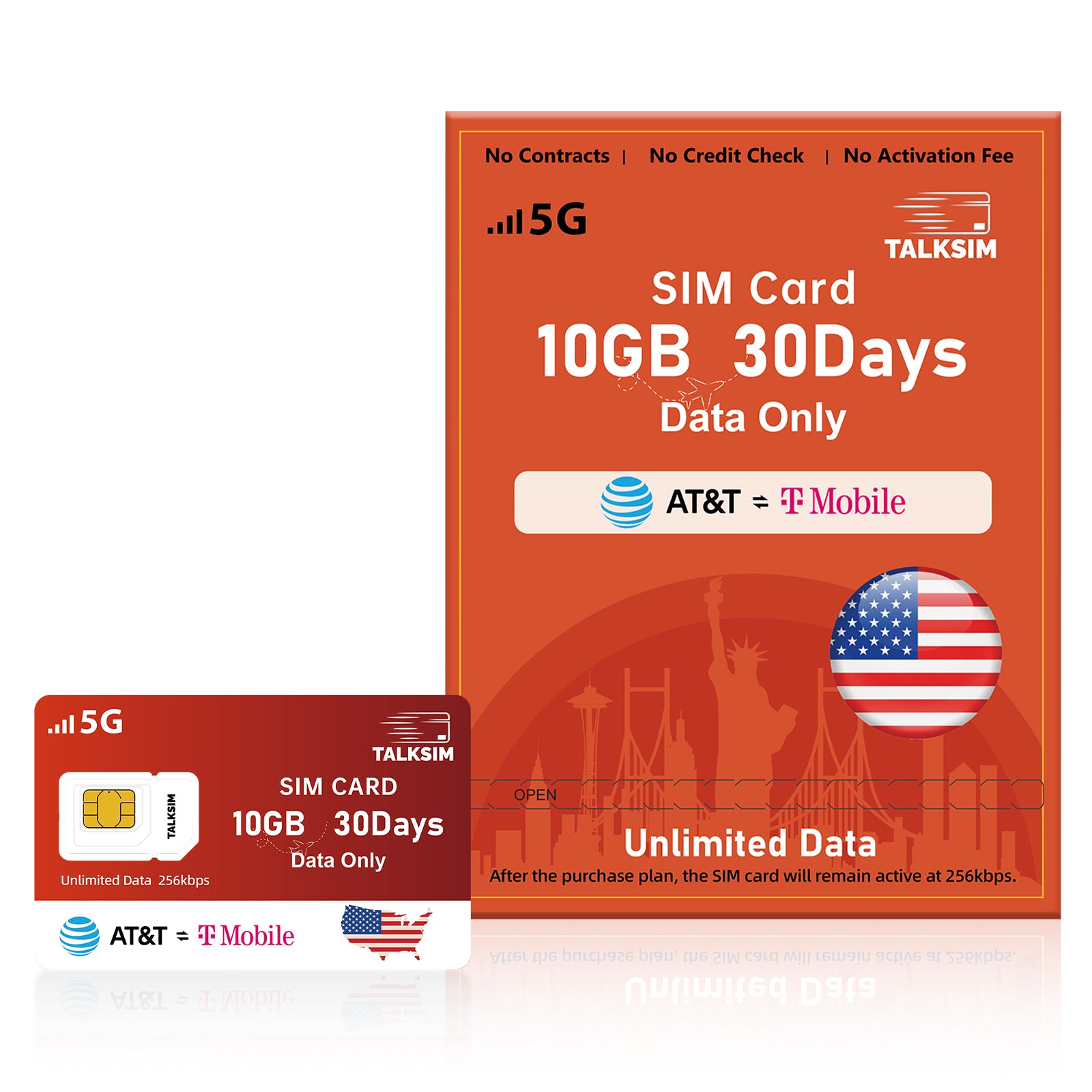 TalkSIM Prepaid 4G LTE Cellular SIM Card-Support AT&T, T-Mobile Dual Network - USA Data Only SIM Card|10GB 30Days