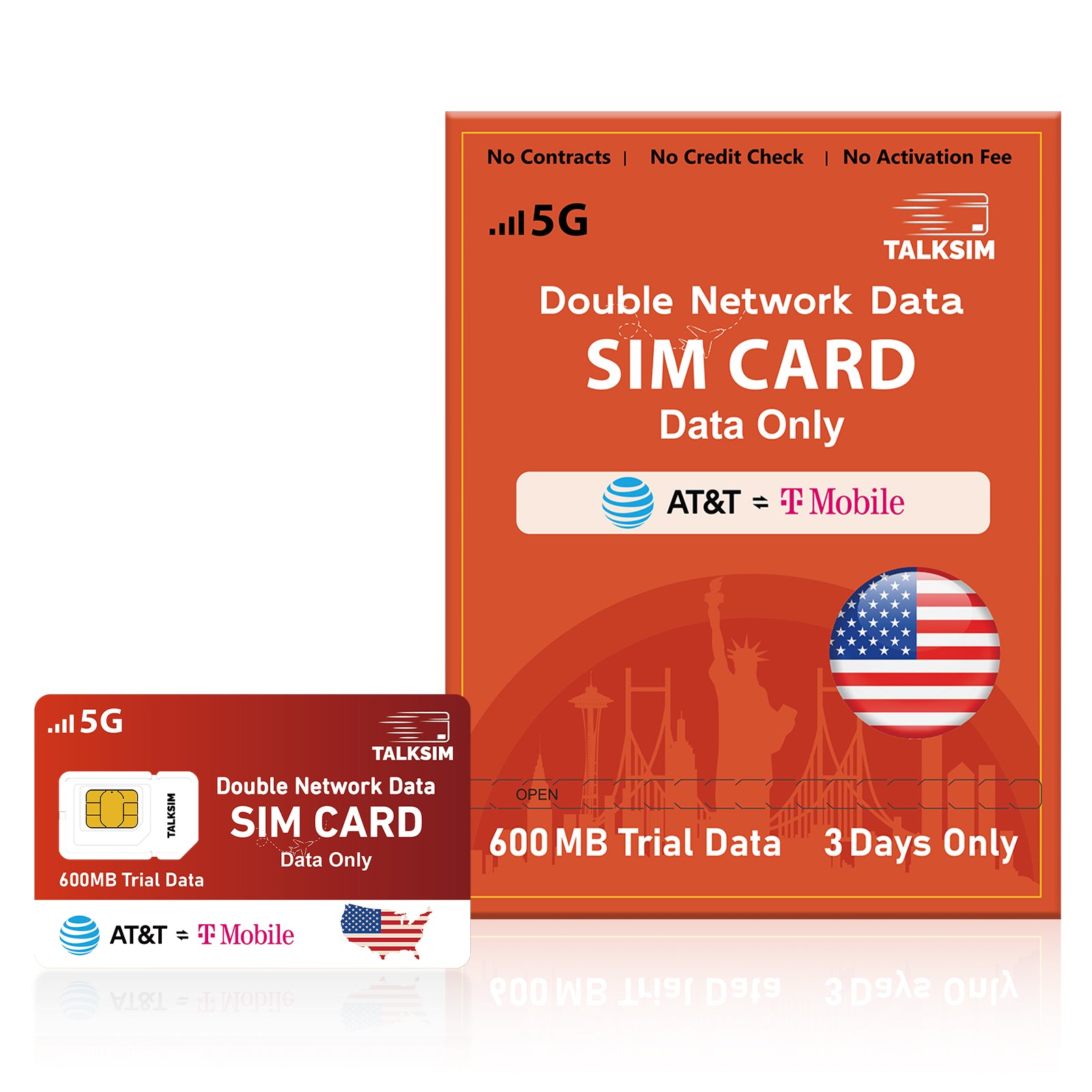 TalkSIM Prepaid 4G LTE Cellular SIM Card-Support AT&T, T-Mobile Dual Network - USA Data Only SIM Card|FREE 600MB