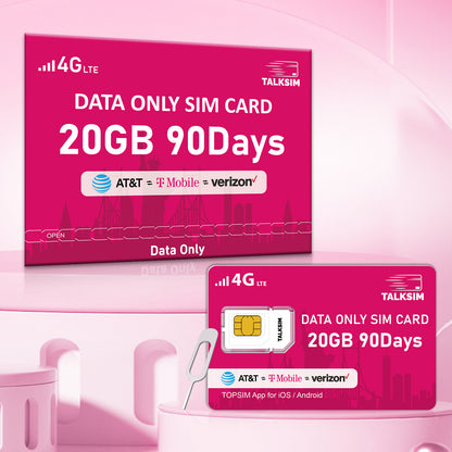 TALKSIM USA  Data SIM Card-20GB 90 Days，Compatible with Unlocked Security Camera/Router/Mobile WiFi Hotspot/GPS Tracker/Tablet IoT Devices