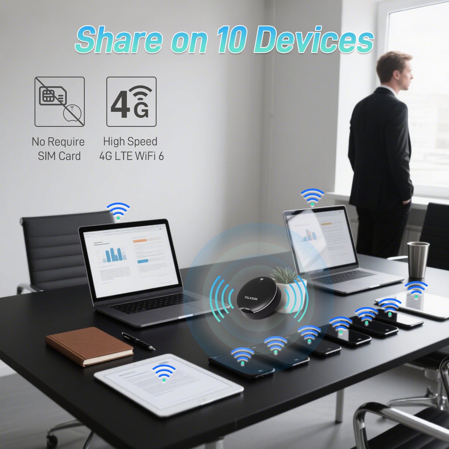 UFO MiFi with 1GB Data, 4G Mobile WiFi Hotspot for USA, 2000mA Battery, Black