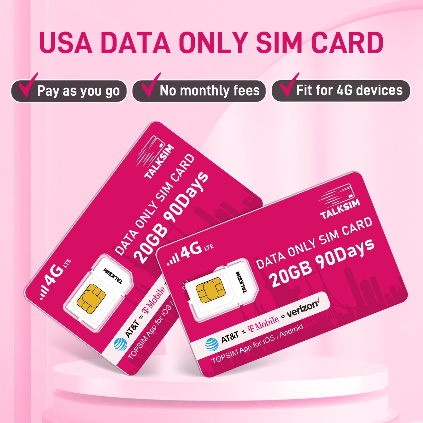 TALKSIM USA  Data SIM Card-20GB 90 Days，Compatible with Unlocked Security Camera/Router/Mobile WiFi Hotspot/GPS Tracker/Tablet IoT Devices