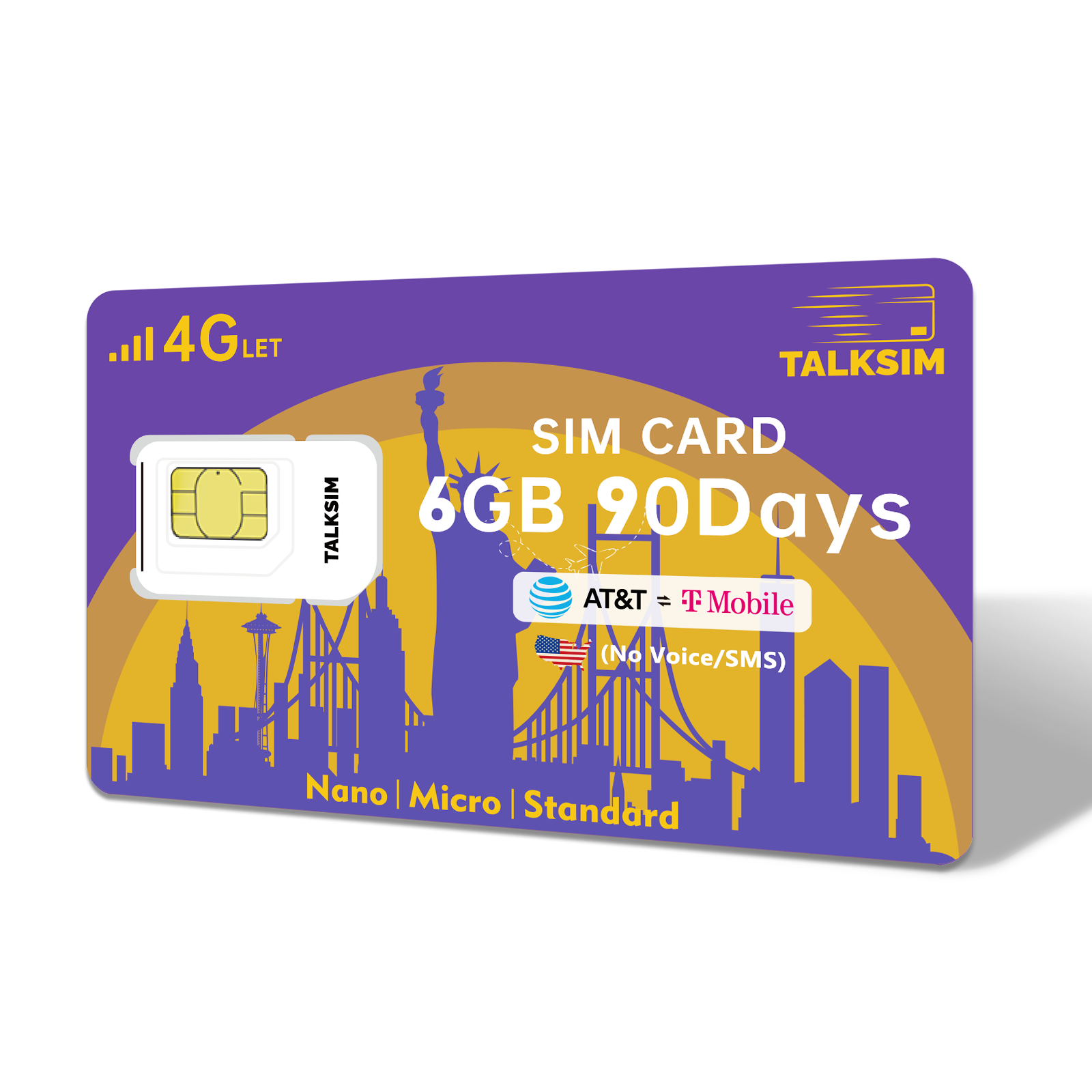 6GB 90 Days|TalkSIM Data SIM Card Support AT&T, T-Mobile Networks, 4G ...