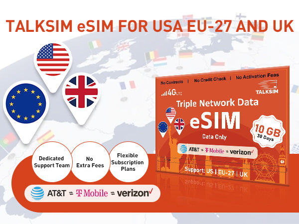 USA eSIM Data Card for Unlocked Phones -Supports 3 Networks, No SIM Card Required, No Monthly Fees, No Calling/Texting Features