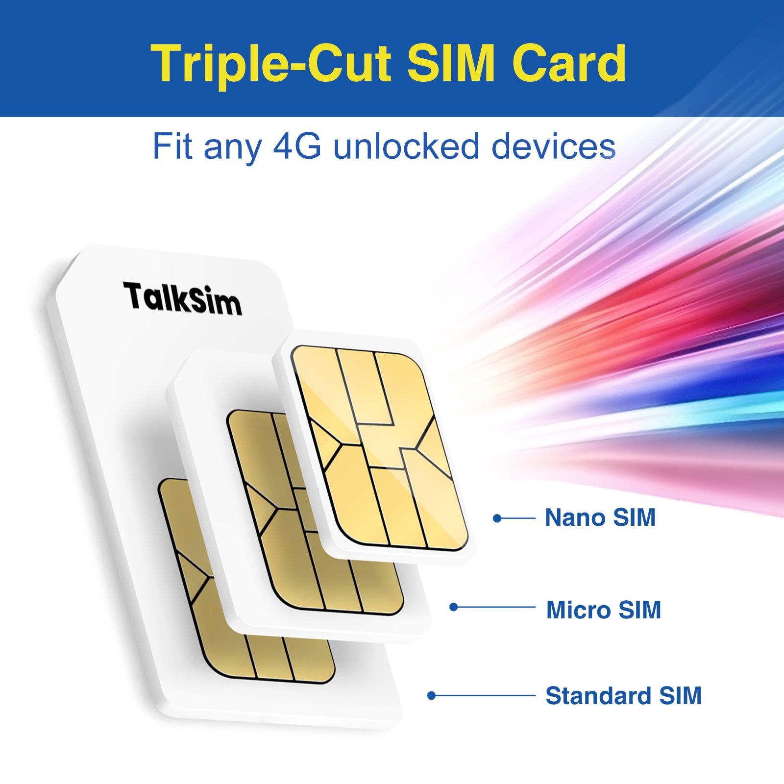 TalkSIM Prepaid 4G LTE Cellular SIM Card-Support AT&T, T-Mobile Dual Network - USA Data Only SIM Card