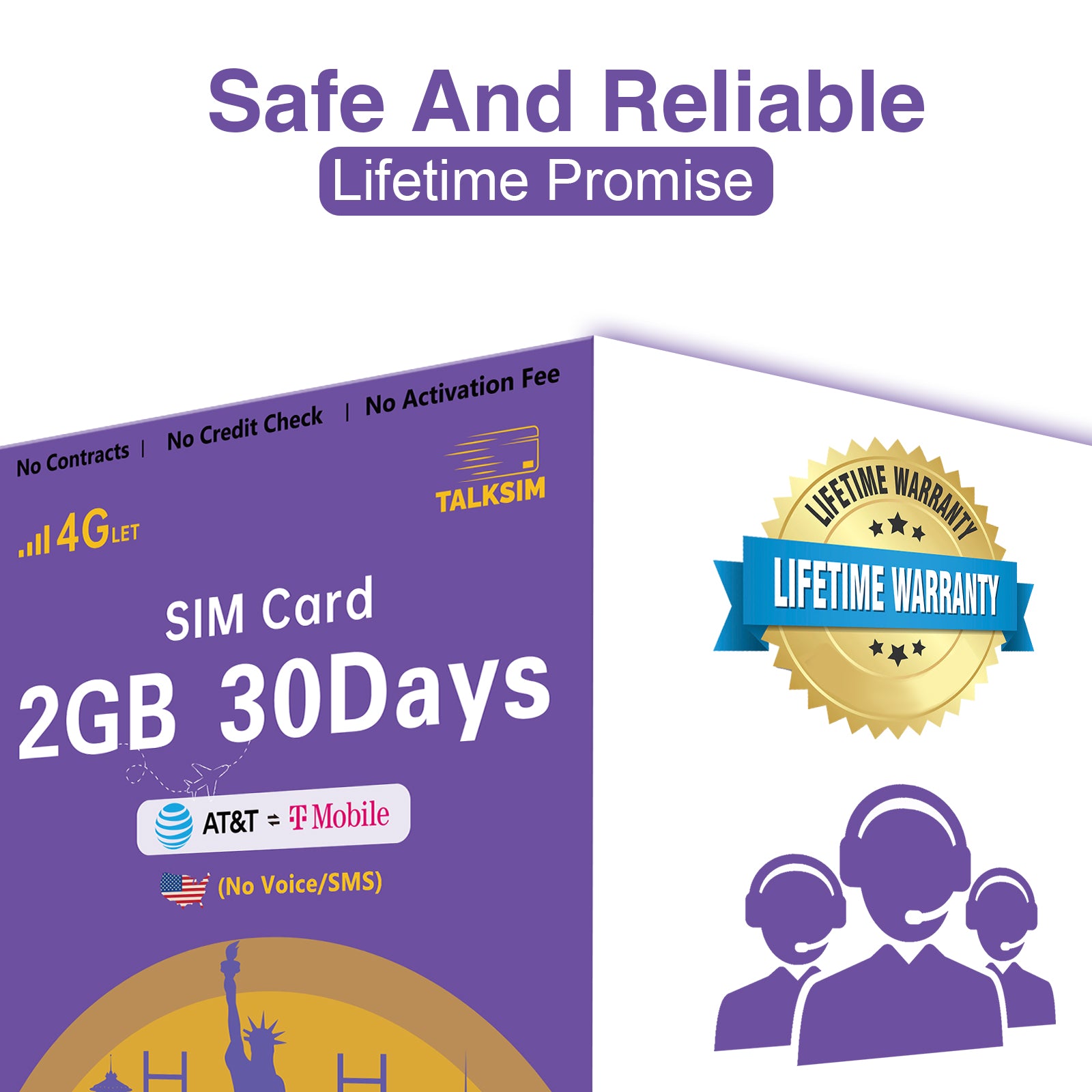 TalkSIM Data SIM Card(2GB 30 Days)USA SIM Card 4G LTE Support AT&T, T-Mobile Dual Network