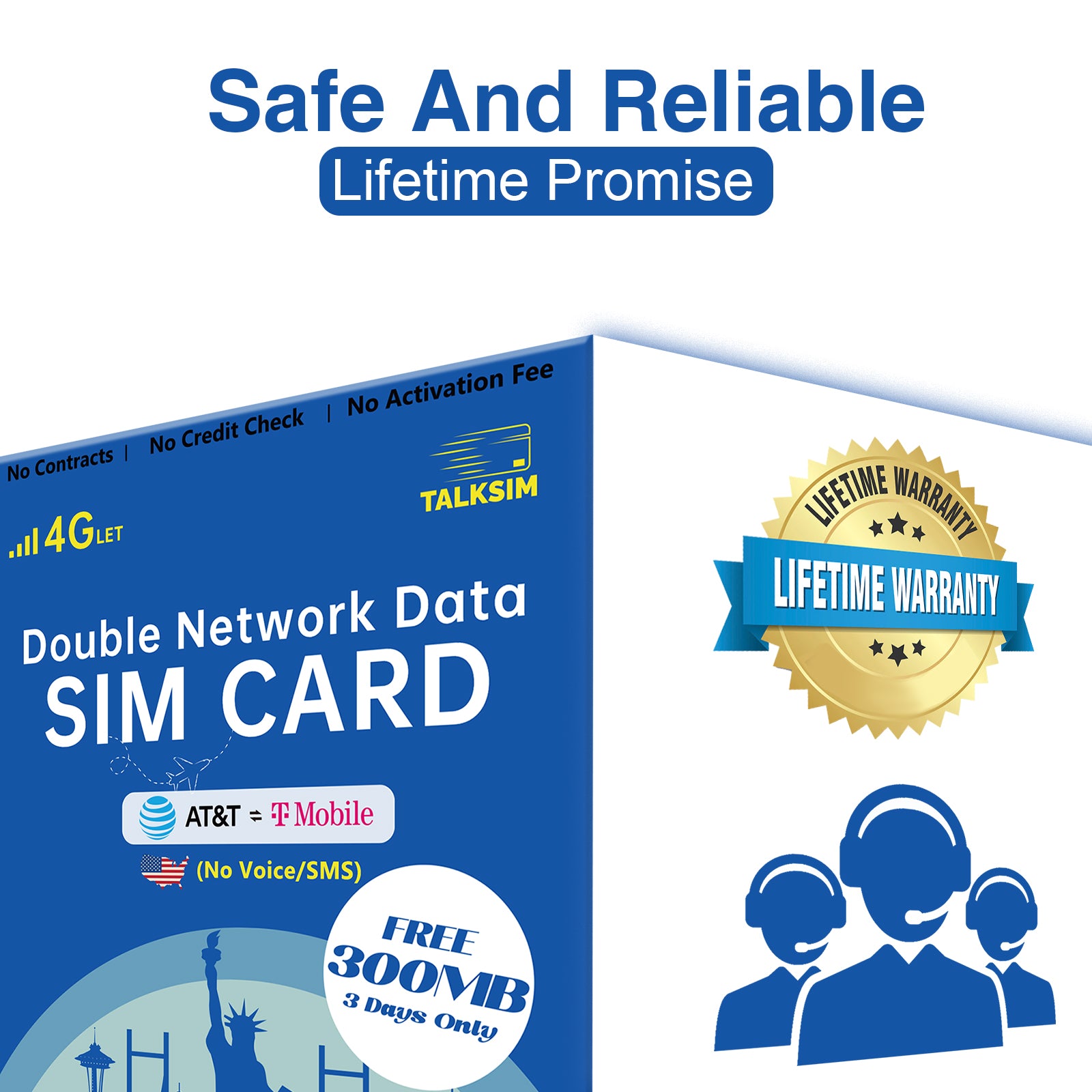 TalkSIM Prepaid 4G LTE Cellular SIM Card-Support AT&T, T-Mobile Dual Network - USA Data Only SIM Card