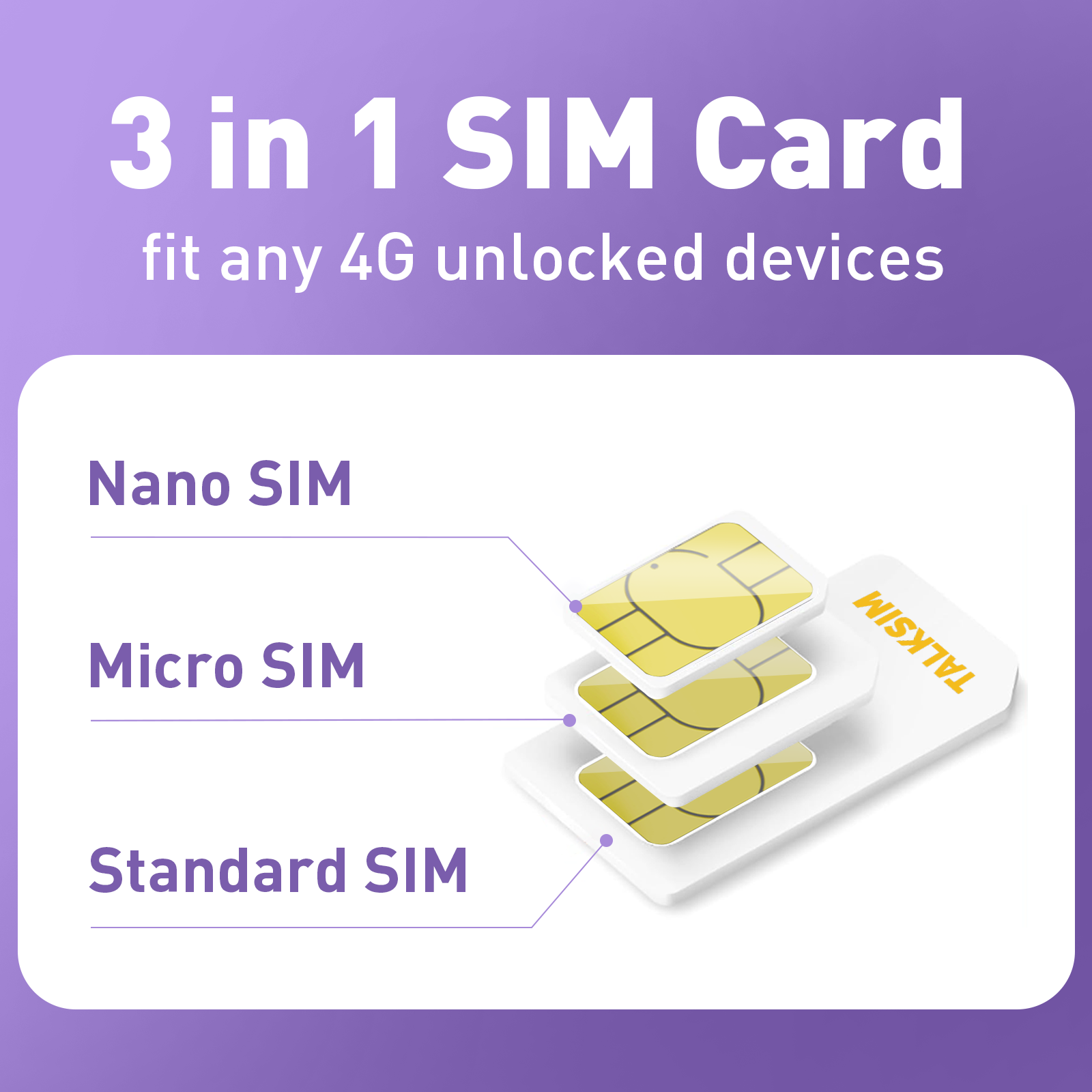 TalkSIM Data SIM Card( 6GB 90 Days)Support AT&T, T-Mobile Networks, 4G LTE USA SIM Card